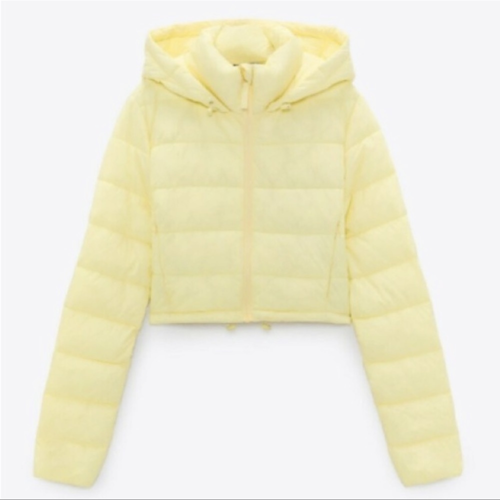 NWOT ZARA Women NEW QUILTED CROPPED
WATER REPELLENT PUFFER Yellow JACKET XS
